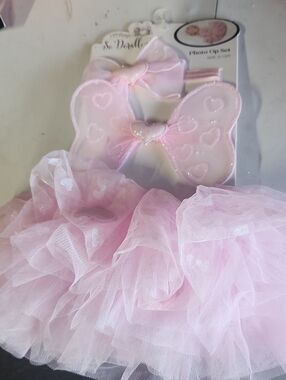 Pink Fairy Hair Clip Set for Kids - Heart Bow & Wing Accents Photo Op 0 To 12 Mo